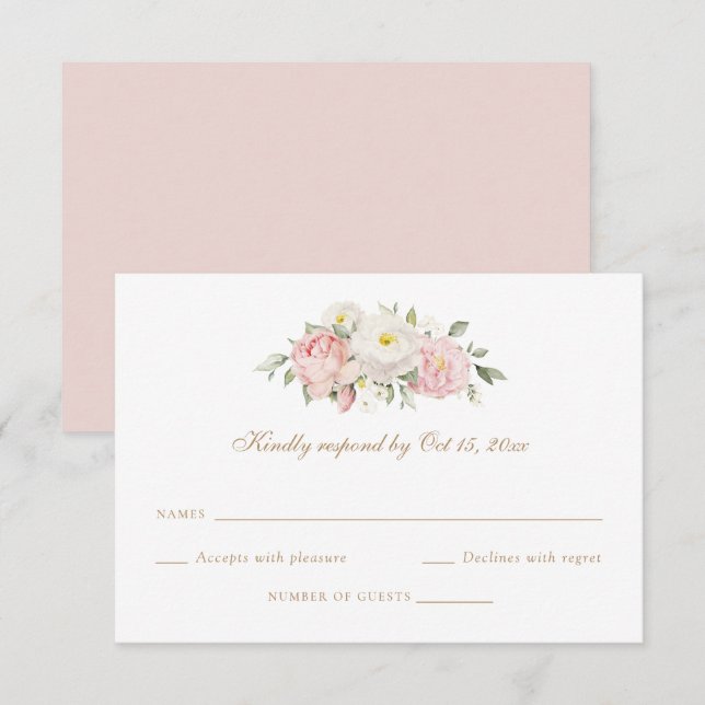 Blütenrosa Rosengrün Hochzeitskarte RSVP Einladung (Vorne/Hinten)