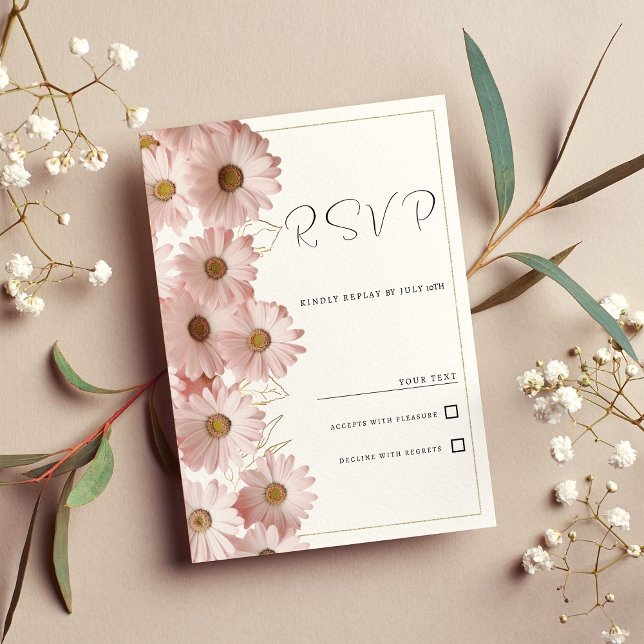 Blütenrosa UAWG Einladung (Botanical blush pink gold daisy floral RSVP )
