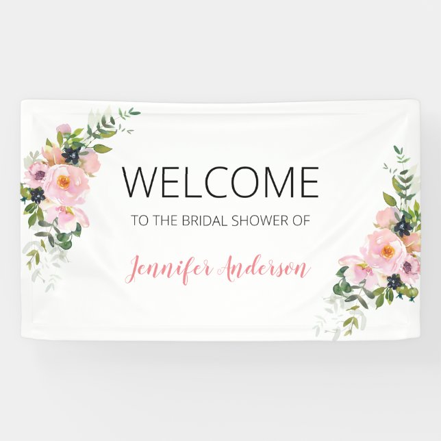 Blütenrosa und blaue Blumen - Willkommen Banner (Horizontal)