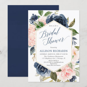 Blütenrosa und blumenblaues Brautparty Einladung