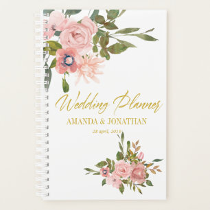 Blütenrosa und goldener Hochzeitsplaner Planer