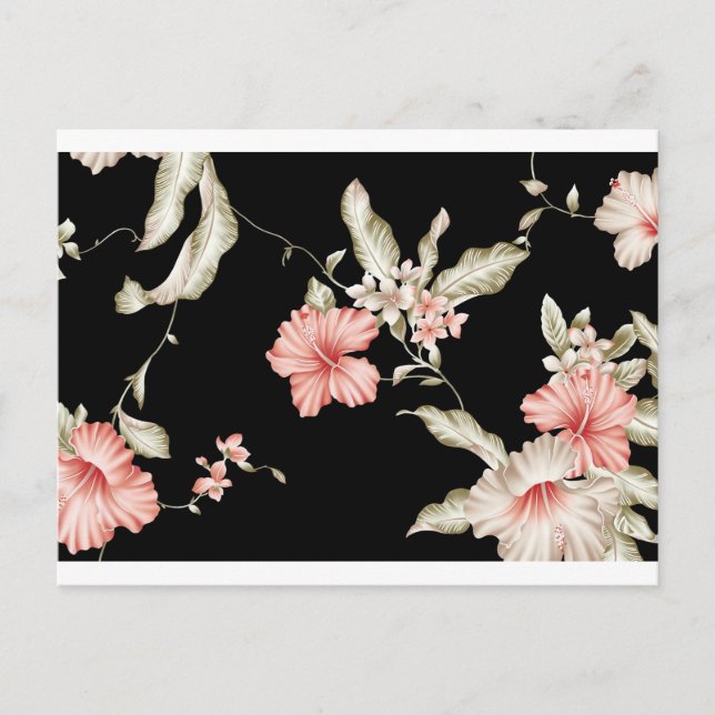 Blütenrosa und schwarze Blume - japanische Kunstle Postkarte (Vorderseite)
