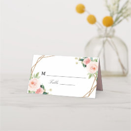 Blütenrosa Wasserfarbenfrohe geometrische Hochzeit Platzkarte