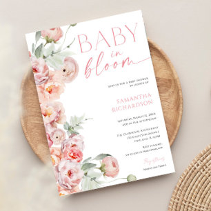 Blütenrosa weiche Wasserfarben Baby in Blütendusch Einladung