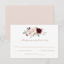 Blütenrot Burgundy Greenery Wedding RSVP Card