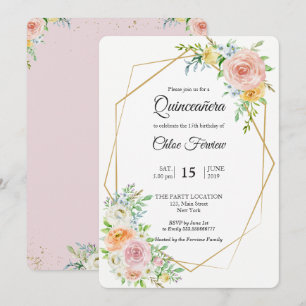 Blütenrot Elegante Einladung von Quinceañera