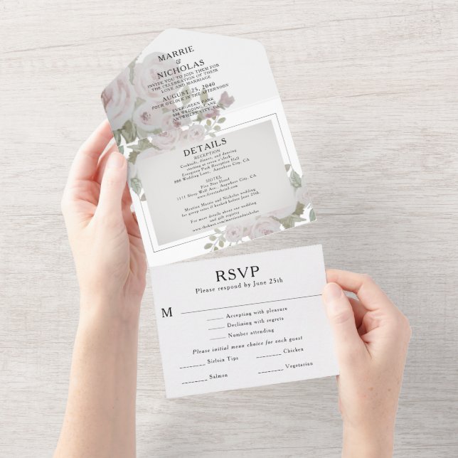 Blütenrot Hochzeitsrot Rosa Wasserfarbe All In One Einladung (Abreißen)