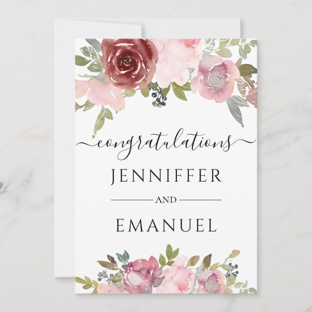 Blütenrot individuelle Name Hochzeit gratulieren Karte (Vorderseite)