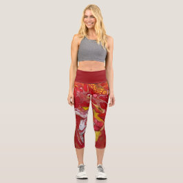 Blütenrot, Orange, Weiß Capri Leggings
