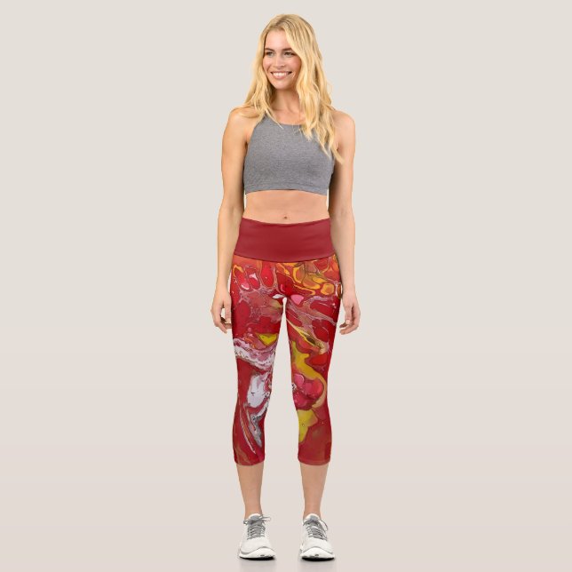 Blütenrot, Orange, Weiß Capri Leggings (Vorderseite)