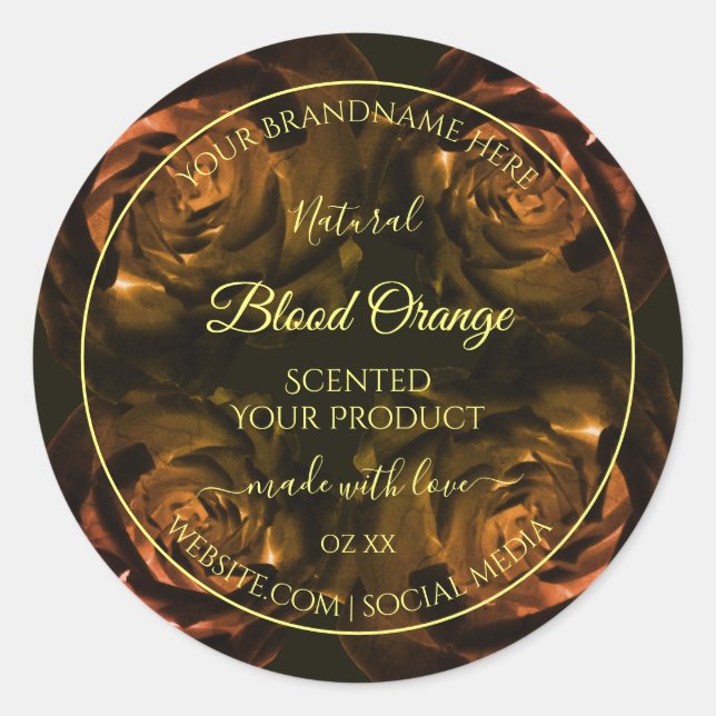 Blütenrot-orangefarbene Rose Chic Product Labels Runder Aufkleber (Vorderseite)