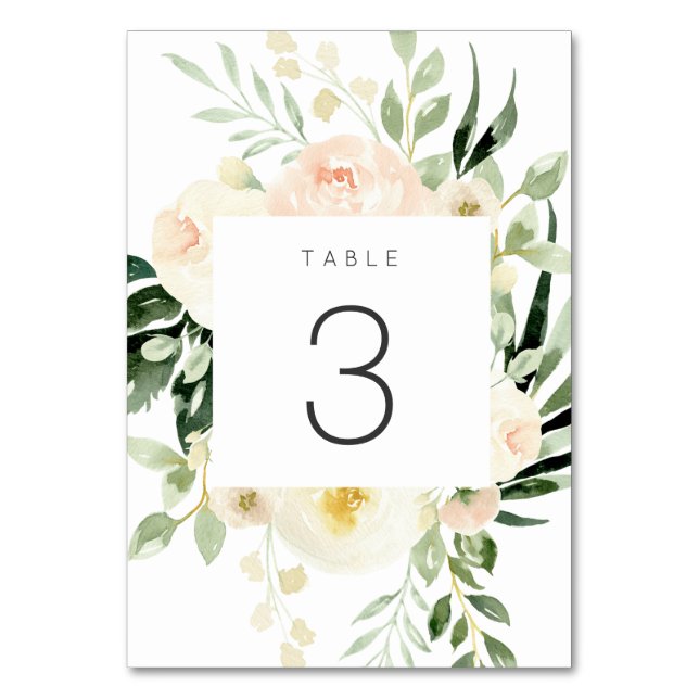 Blütenrot Peach Greenery Modern Tischnummer (Vorderseite)