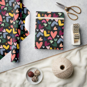Blütenrot Rosa Blaues Herz Muster Geschenkpapier