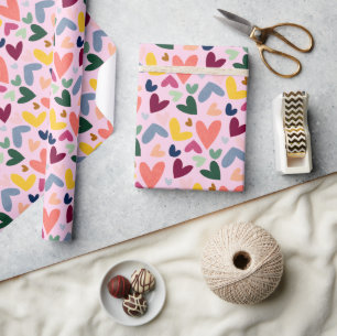 Blütenrot Rosa Blaues Herz Muster Geschenkpapier