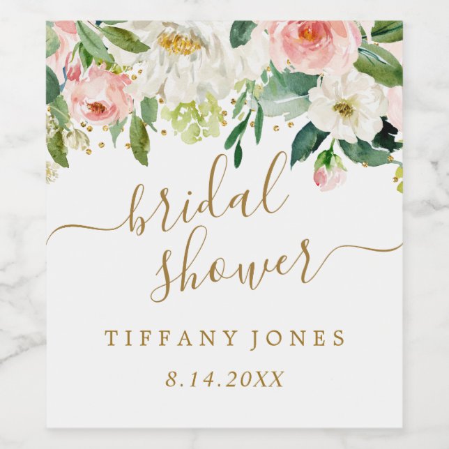 Blütenrot-Rosa-Brautparty Confetti Weinetikett (Einzelnes Label)