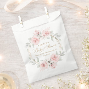Blütenrot Rosa goldgrüne Babydusche Geschenktütchen