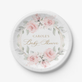 Blütenrot Rosa goldgrüne Babydusche Pappteller