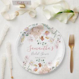 Blütenrot Rosa Grüne Elegantes Brautparty Pappteller