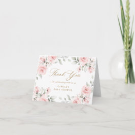 Blütenrot Rosa Grünpflanzen Gold Babydusche Dankeskarte