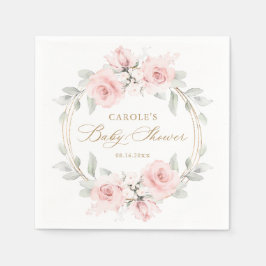 Blütenrot Rosa Grünpflanzen Gold Babydusche Serviette