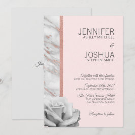 Blütenrot Rosa Rose Goldfolie Grau Hochzeit Einladung