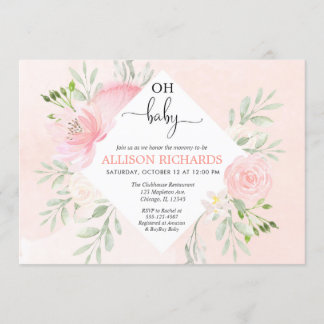 Blütenrot Rosa und grüne Mädchendusche Einladung
