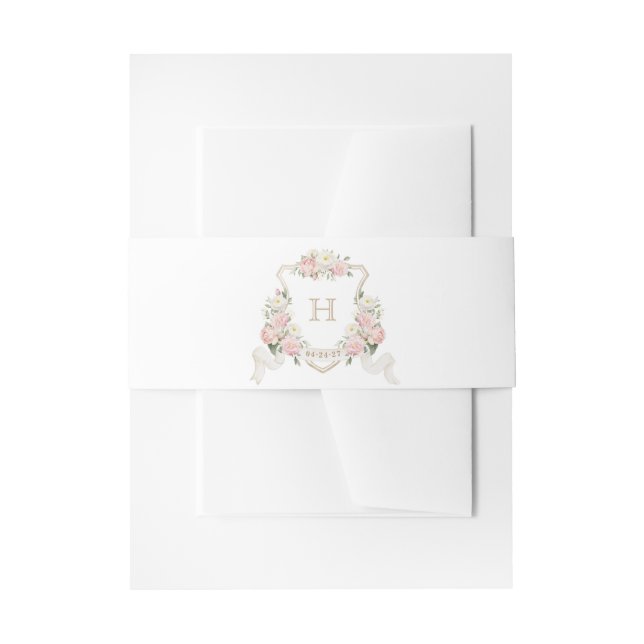 Blütenrot Rose Grünes Wappen Monogramm Hochzeit Einladungsbanderole (Vorderseite Beispiel)