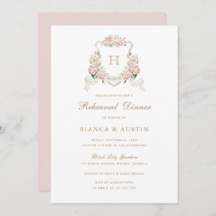 Blütenrot Rose Wappen Monogramm Probe Abendessen Einladung