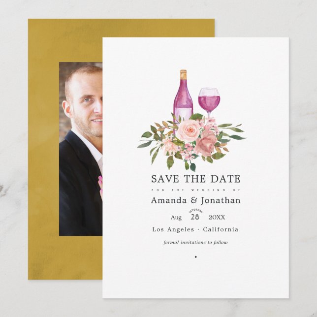 Blütenrot und Goldweinverkostung Hochzeit Save The Date (Vorne/Hinten)