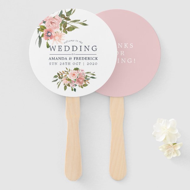 Blütenrot und Rose Gold Gastgeschenk Hochzeit Fächer (Vorne und Hinten)