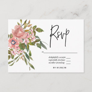 Blütenrot und Rose Hochzeitsgold Wasserfarben RSVP Karte