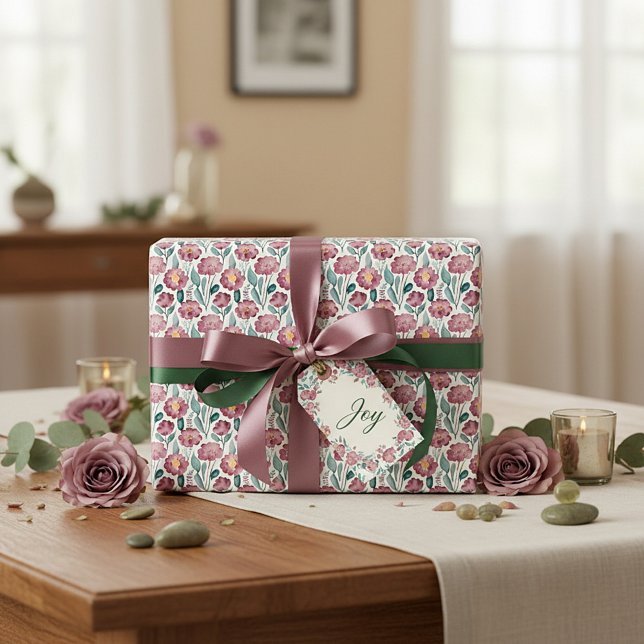Blütenrotes Blumenmuster Geschenkpapier (Von Creator hochgeladen)