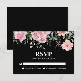 Blütenschwarz und rot-rosa Hochzeit RSVP Karte