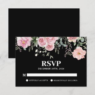 Blütenschwarz und rot-rosa Hochzeit RSVP Karte
