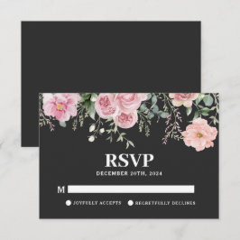Blütenschwarz und rot-rosa Hochzeit RSVP Karte