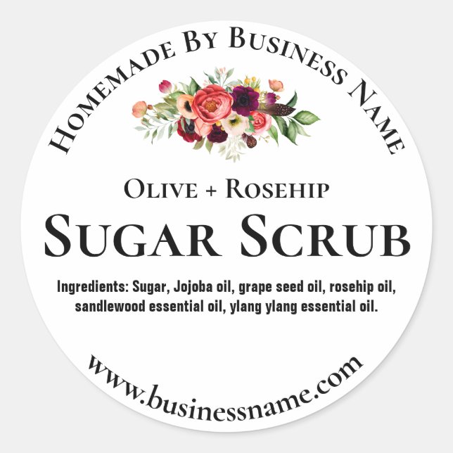 Blütenschwarz-Weißzucker-Scrub-Etiketten Runder Aufkleber (Vorderseite)