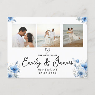 Blütenschwarzes Script-Foto Strip Wedding Postkarte