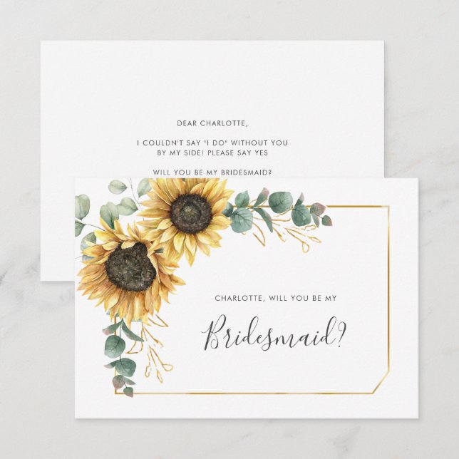 Blütensonnenblume Eukalyptus Seien Sie meine Bride Einladung (Vorne/Hinten)