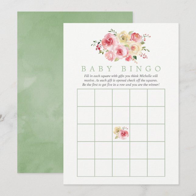 Blütenspülung und Babydusche Baby Bingo Einladung (Vorne/Hinten)