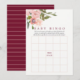 Blütenspülung und Burgundy Baby Shower Baby Bingo Einladung