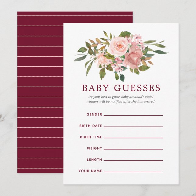 Blütenspülung und Burgundy Babydusche Einladung (Vorne/Hinten)