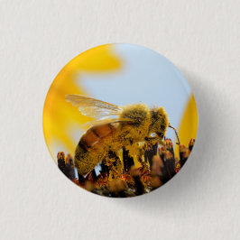 Blütenstaub-Überzogene Honig-Biene auf einem Button