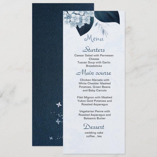 Blütenstaub und Blätter Hochzeit Menükarte (Vorne/Hinten)