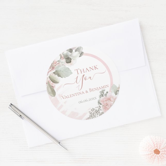 Blütenstaubige Rose Danke boho chic Runder Aufkleber (Umschlag)