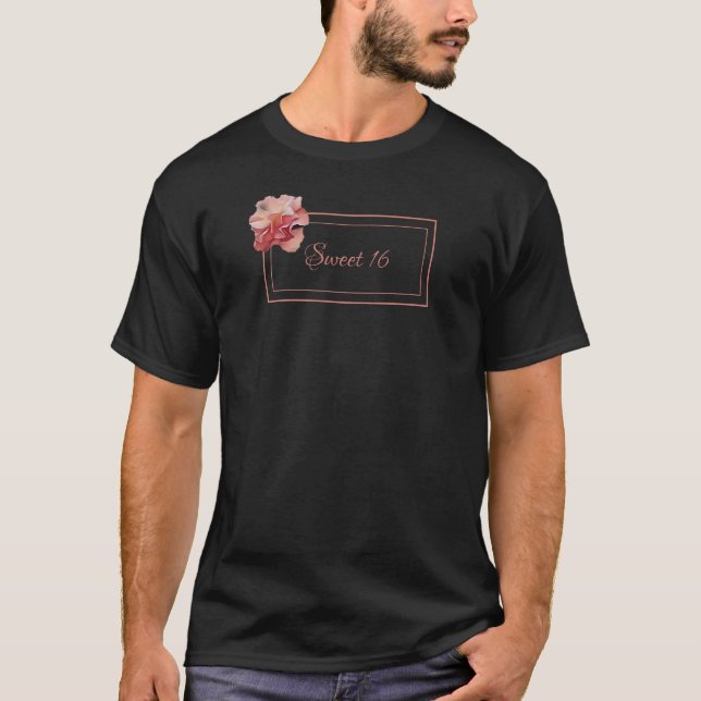 Blütensüß 16 rosa und schwarz T-Shirt (Vorderseite)