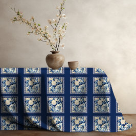 Blütenvase Blauer Chinoiserie-Toilmonogramm Tischdecke