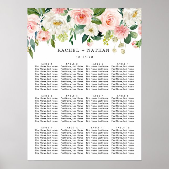 Blütenweiß Blütenblume Hochzeitstabelle Poster (Vorne)