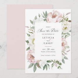 Blütenweiße Peonies beim Hochzeitsfeiern speichern Einladung