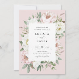 Blütenweißer Peony Rahmen Elegante Hochzeit Einladung