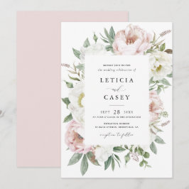 Blütenweißer Peony Rahmen Elegante Hochzeit Einladung